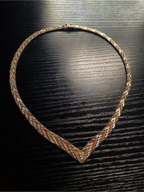 925 Italy Vintage Style Riccio  3 Tone Sterling Silver Necklace  BEAUTIFUL
